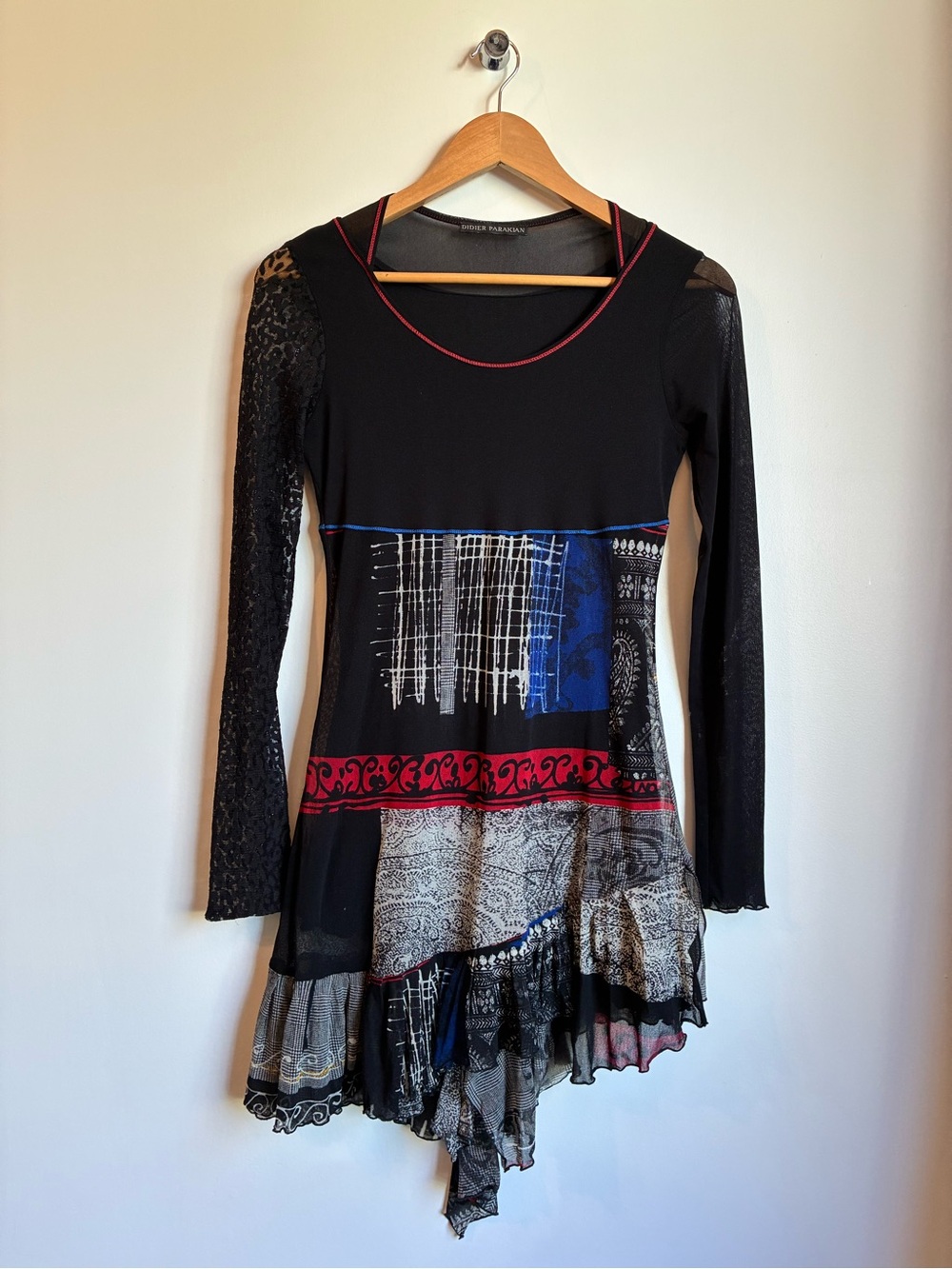 Vintage Didier Parakian Mesh Asymmetric Patchwork Whimsigoth Dress 3 S